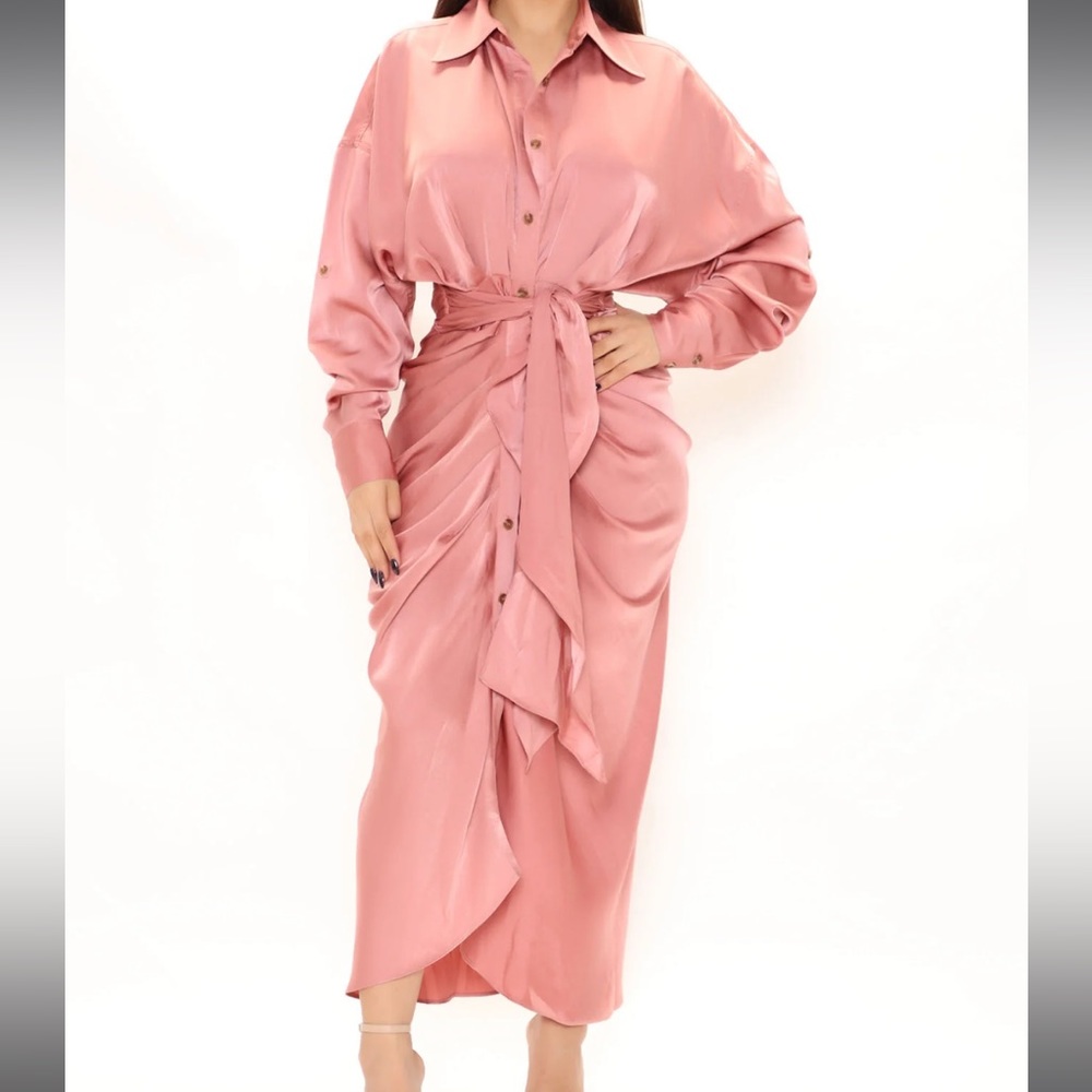 Fashion Nova Mauve Satin Midi Dress